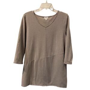 Pure Jill Lagenlook Tan 3/4 Sleeve Scoop Neck Cotton Blend Large